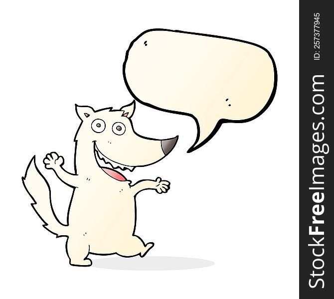 Cartoon Happy Wolf With Speech Bubble