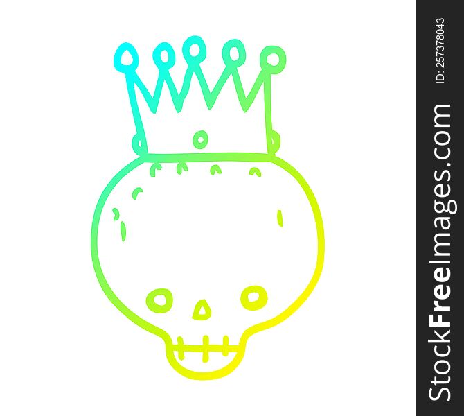 cold gradient line drawing of a cartoon skull with crown