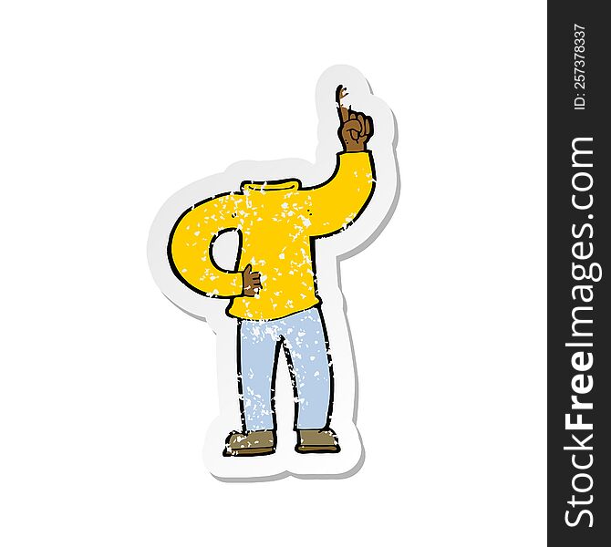 Retro Distressed Sticker Of A Cartoon Headless Body With Raised Hand