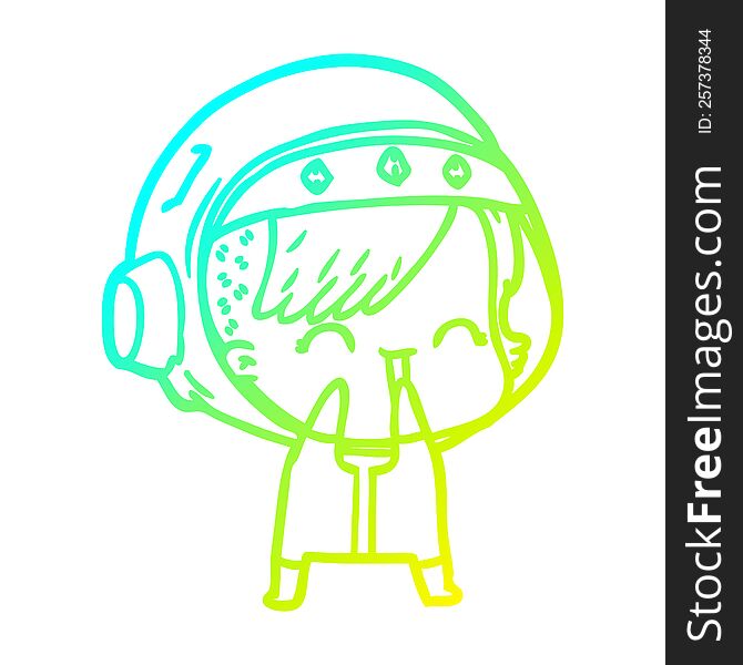cold gradient line drawing of a cartoon laughing astronaut girl
