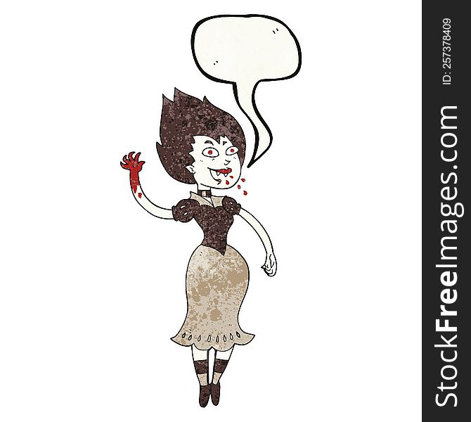 freehand speech bubble textured cartoon blood sucking vampire girl