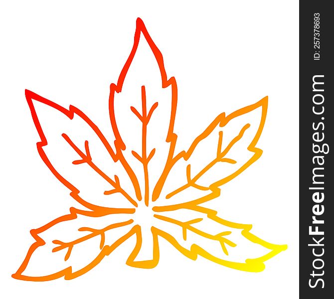 warm gradient line drawing of a cartoon marijuana leaf