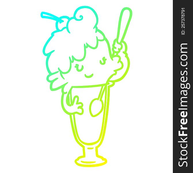 Cold Gradient Line Drawing Ice Cream Soda Girl