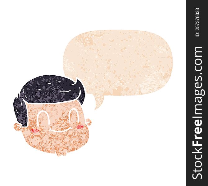 Cartoon Male Face And Speech Bubble In Retro Textured Style