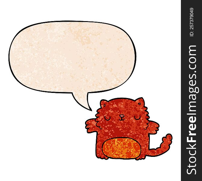 Cartoon Cat And Speech Bubble In Retro Texture Style