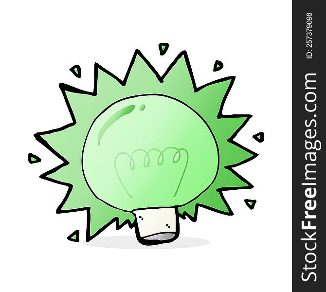 cartoon flashing green light bulb