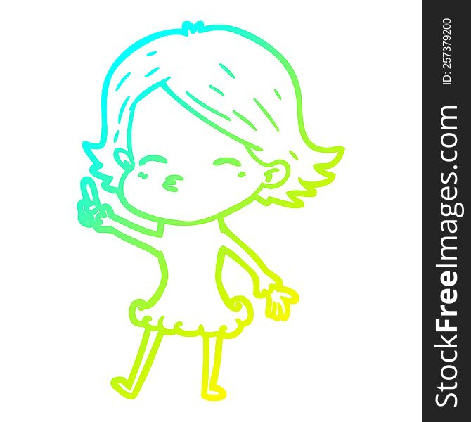 cold gradient line drawing of a cartoon woman with idea