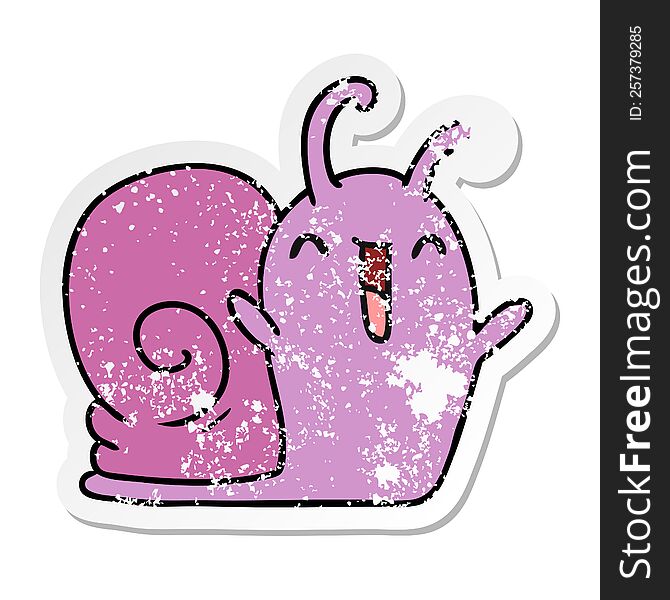 distressed sticker cartoon illustration kawaii happy cute snail. distressed sticker cartoon illustration kawaii happy cute snail