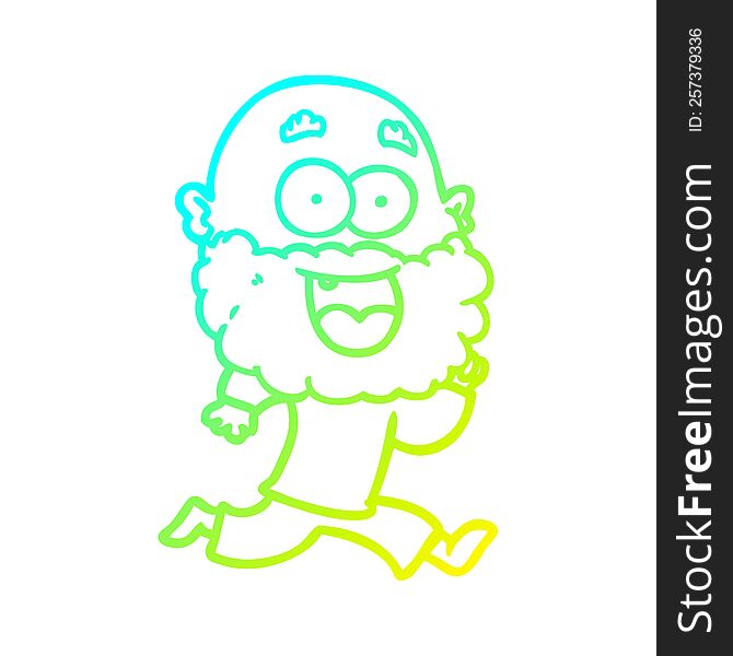 cold gradient line drawing of a cartoon crazy happy man with beard running