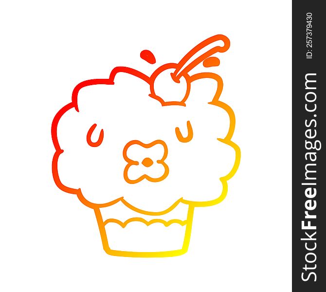 warm gradient line drawing of a funny cupcake