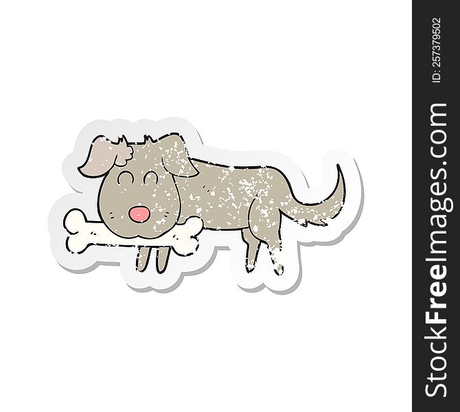 Retro Distressed Sticker Of A Cartoon Dog With Bone