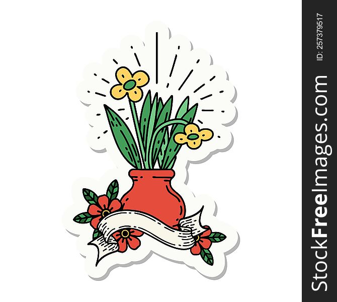 sticker of a tattoo style flowers in vase