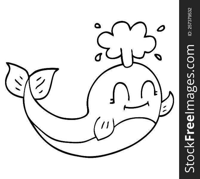 line drawing cartoon of a happy whale