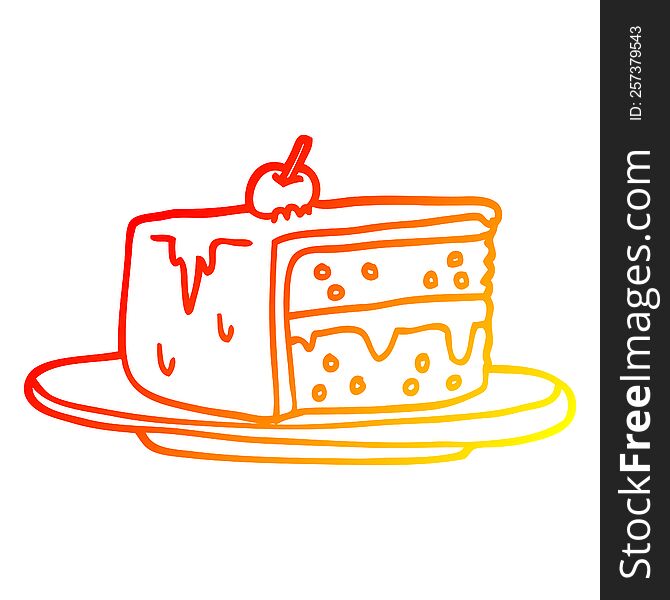 Warm Gradient Line Drawing Cartoon Slice Of Cake