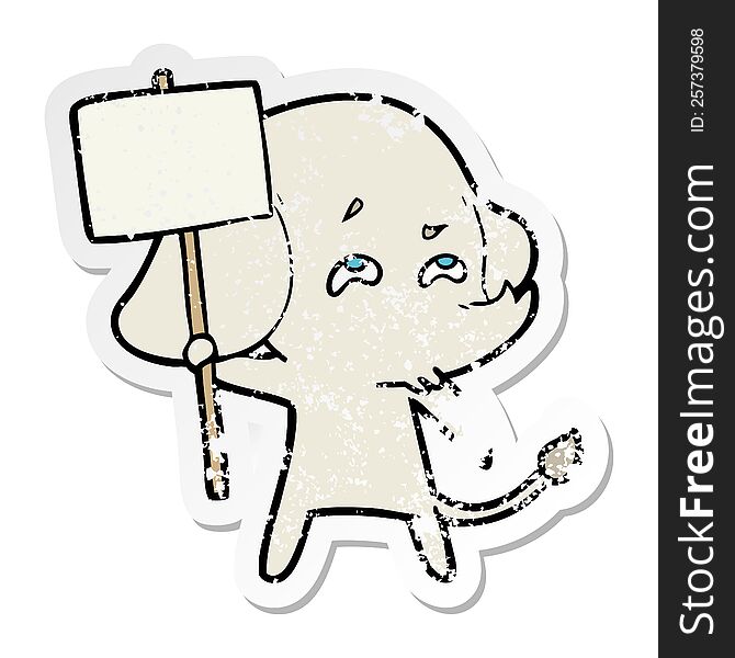 distressed sticker of a cartoon elephant with sign remembering