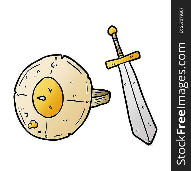 cartoon old gladiator shield and sword. cartoon old gladiator shield and sword