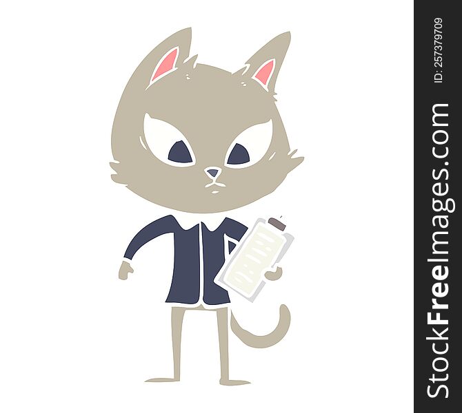 Confused Flat Color Style Cartoon Business Cat