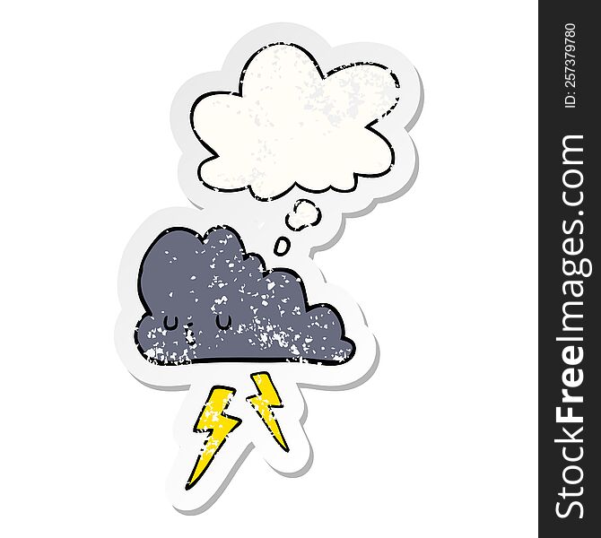 cartoon storm cloud with thought bubble as a distressed worn sticker