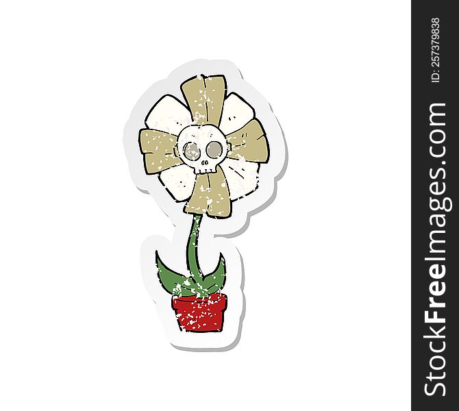 Retro Distressed Sticker Of A Cartoon Skull Flower