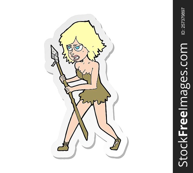 Sticker Of A Cartoon Cave Girl