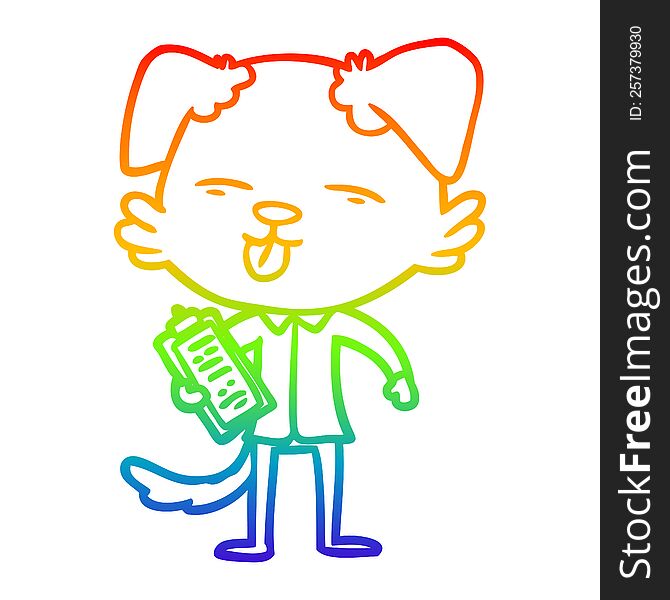 Rainbow Gradient Line Drawing Cartoon Dog With Clip Board