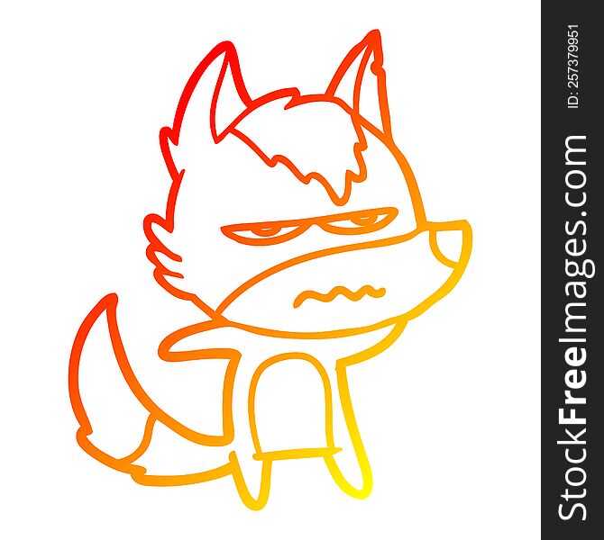 warm gradient line drawing of a cartoon annoyed wolf