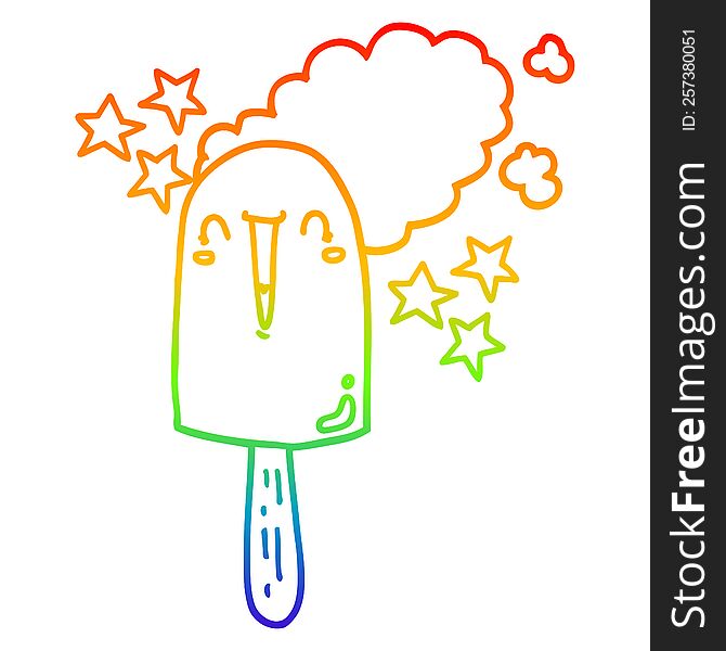 Rainbow Gradient Line Drawing Cute Cartoon Ice Lolly