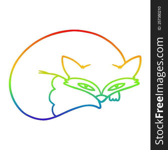 Rainbow Gradient Line Drawing Cartoon Curled Up Fox