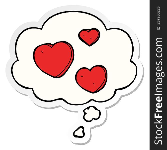 Cartoon Love Hearts And Thought Bubble As A Printed Sticker