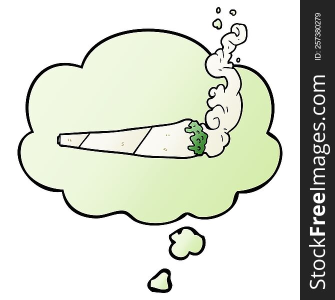 Cartoon Marijuana Joint And Thought Bubble In Smooth Gradient Style