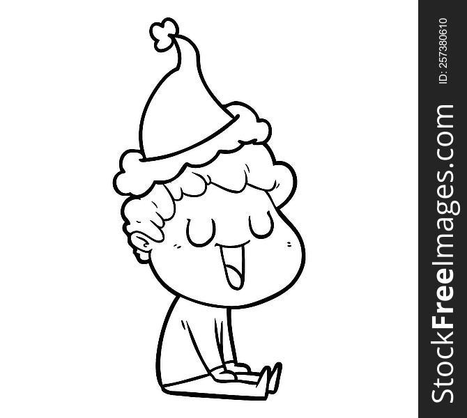 Laughing Line Drawing Of A Man Wearing Santa Hat