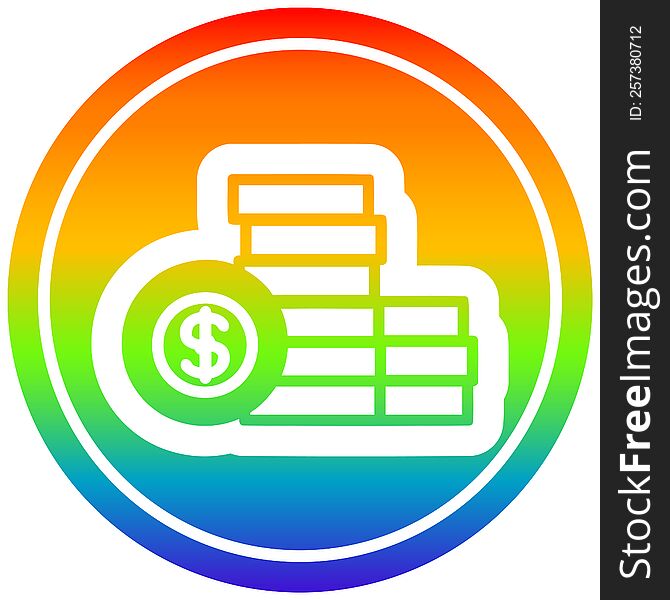 stacked money circular icon with rainbow gradient finish. stacked money circular icon with rainbow gradient finish