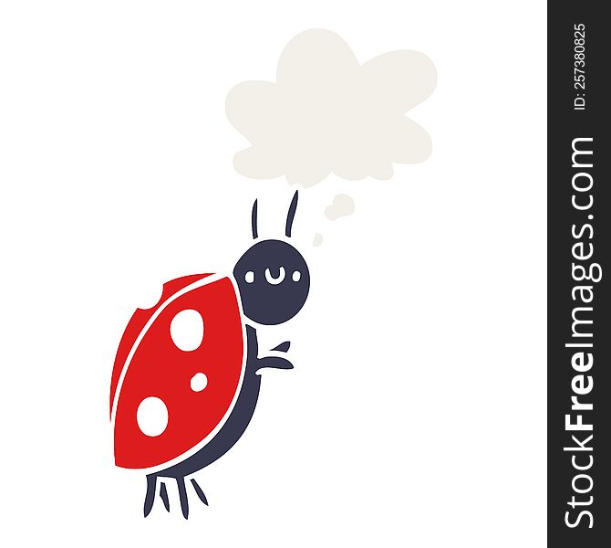 Cartoon Ladybug And Thought Bubble In Retro Style