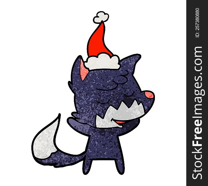 Friendly Textured Cartoon Of A Fox Wearing Santa Hat