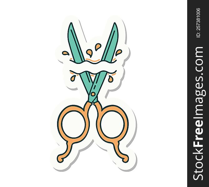 sticker of tattoo in traditional style of barber scissors. sticker of tattoo in traditional style of barber scissors
