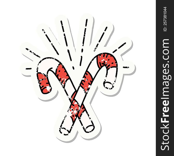 Grunge Sticker Of Tattoo Style Candy Canes