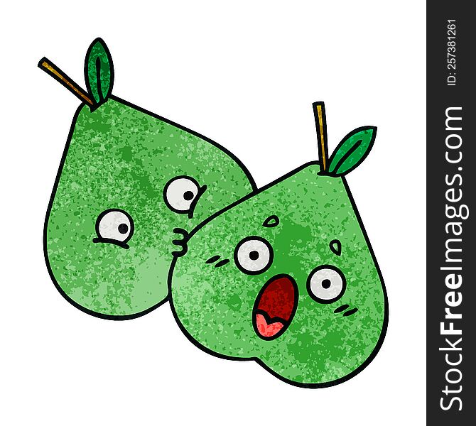 Retro Grunge Texture Cartoon Green Pear