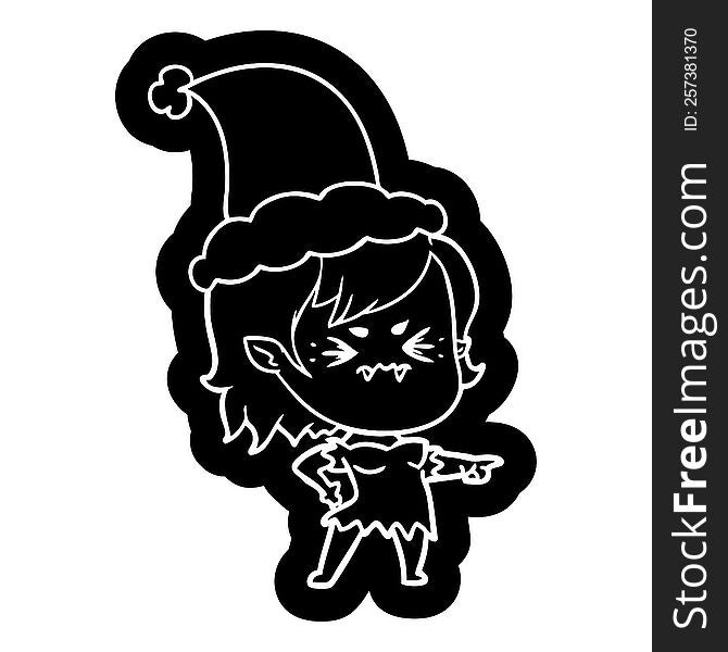 annoyed quirky cartoon icon of a vampire girl wearing santa hat