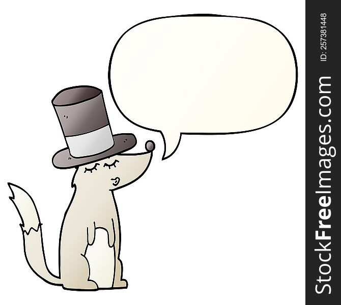 Cartoon Wolf Whistling Wearing Top Hat And Speech Bubble In Smooth Gradient Style
