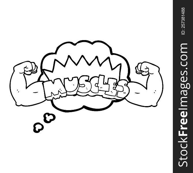 freehand drawn thought bubble cartoon muscles symbol