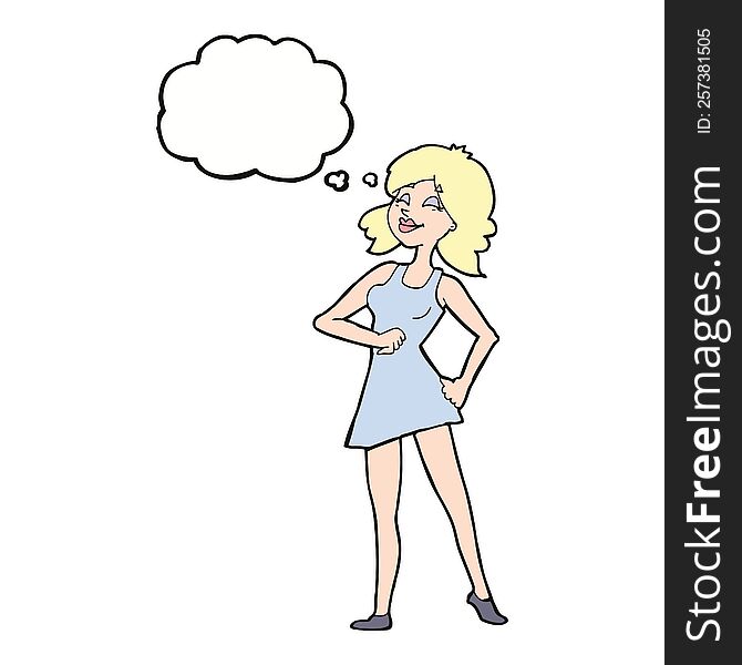 cartoon proud woman with thought bubble