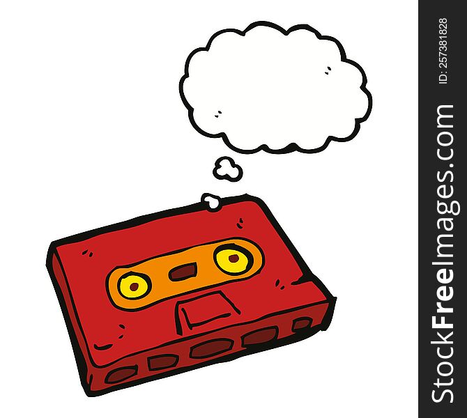 cartoon cassette tape with thought bubble