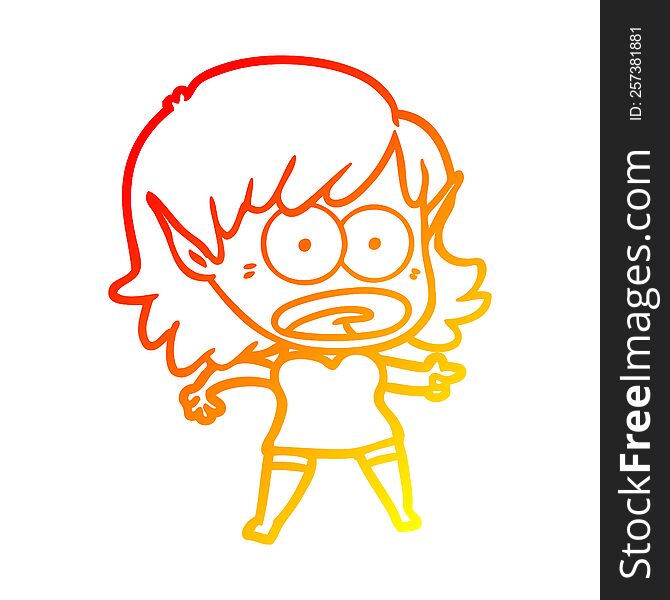 warm gradient line drawing cartoon shocked elf girl