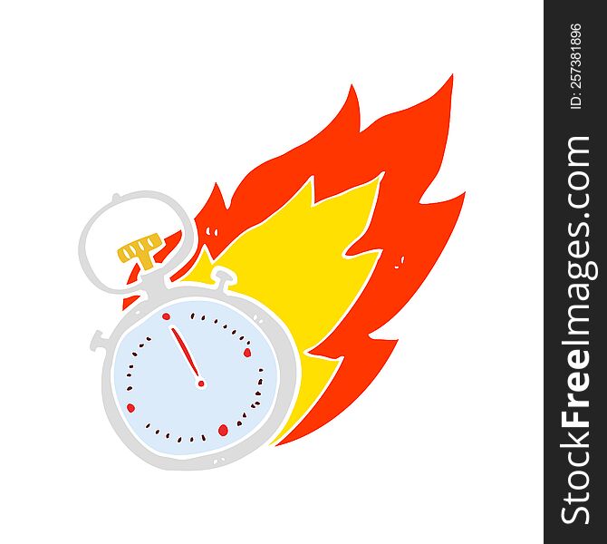 Flat Color Illustration Of A Cartoon Flaming Stop Watch