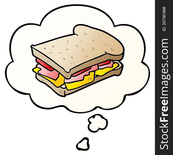 cartoon ham sandwich with thought bubble in smooth gradient style