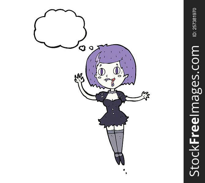 cartoon happy vampire girl with thought bubble