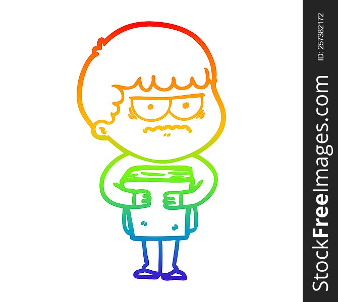 Rainbow Gradient Line Drawing Cartoon Annoyed Man