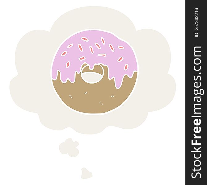 Cartoon Donut And Thought Bubble In Retro Style