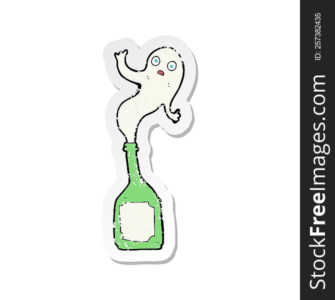 Retro Distressed Sticker Of A Cartoon Ghost In Bottle