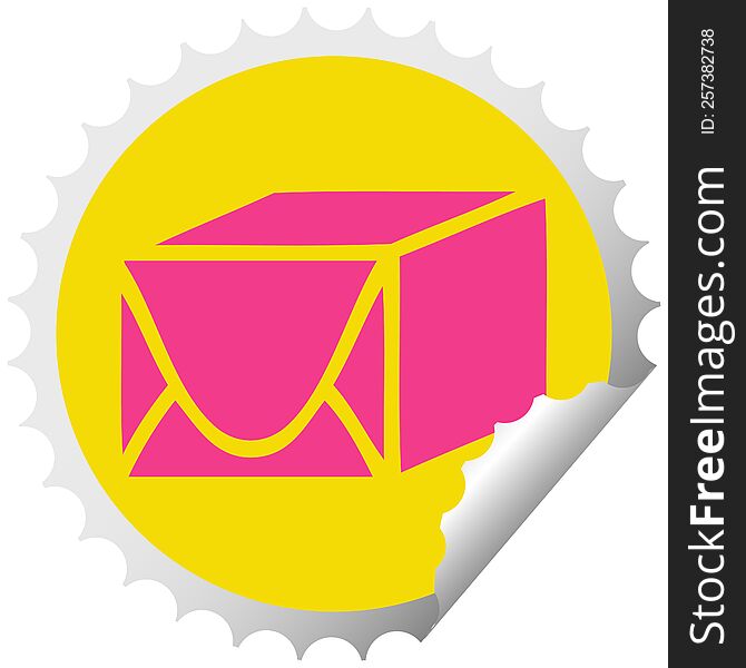 circular peeling sticker cartoon of a paper parcel